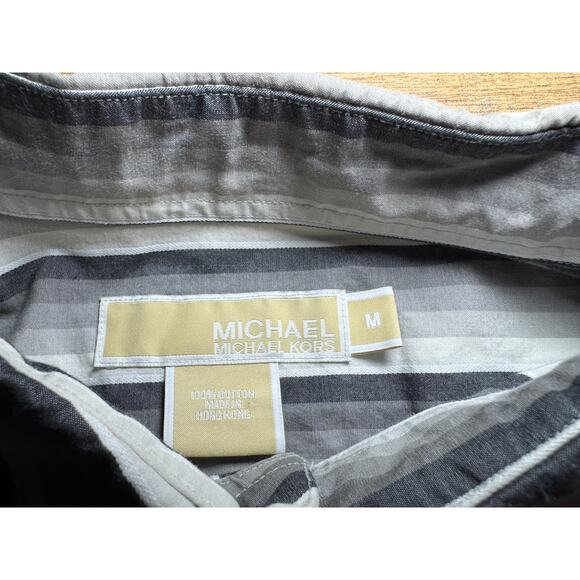 Size‎ M Michael Kors Men’s Dress Shirt Gray Black White Stripe Long Sleeve - Picture 3 of 4